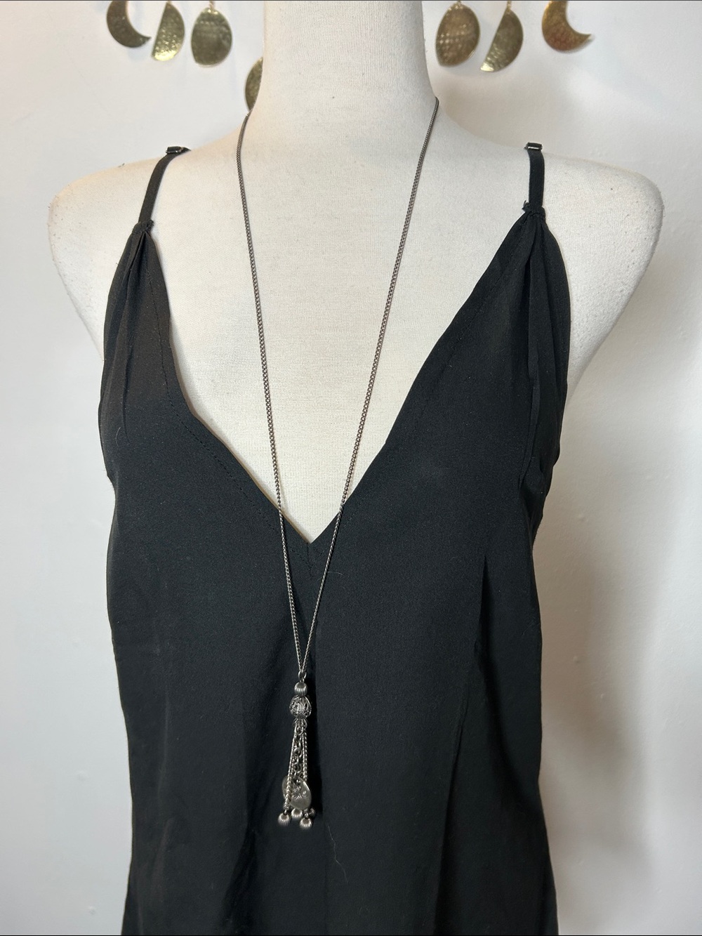 Twisted Silver Long Tassel Necklace